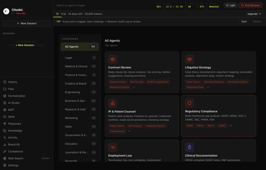 Citadel showing its agents view in the dark theme