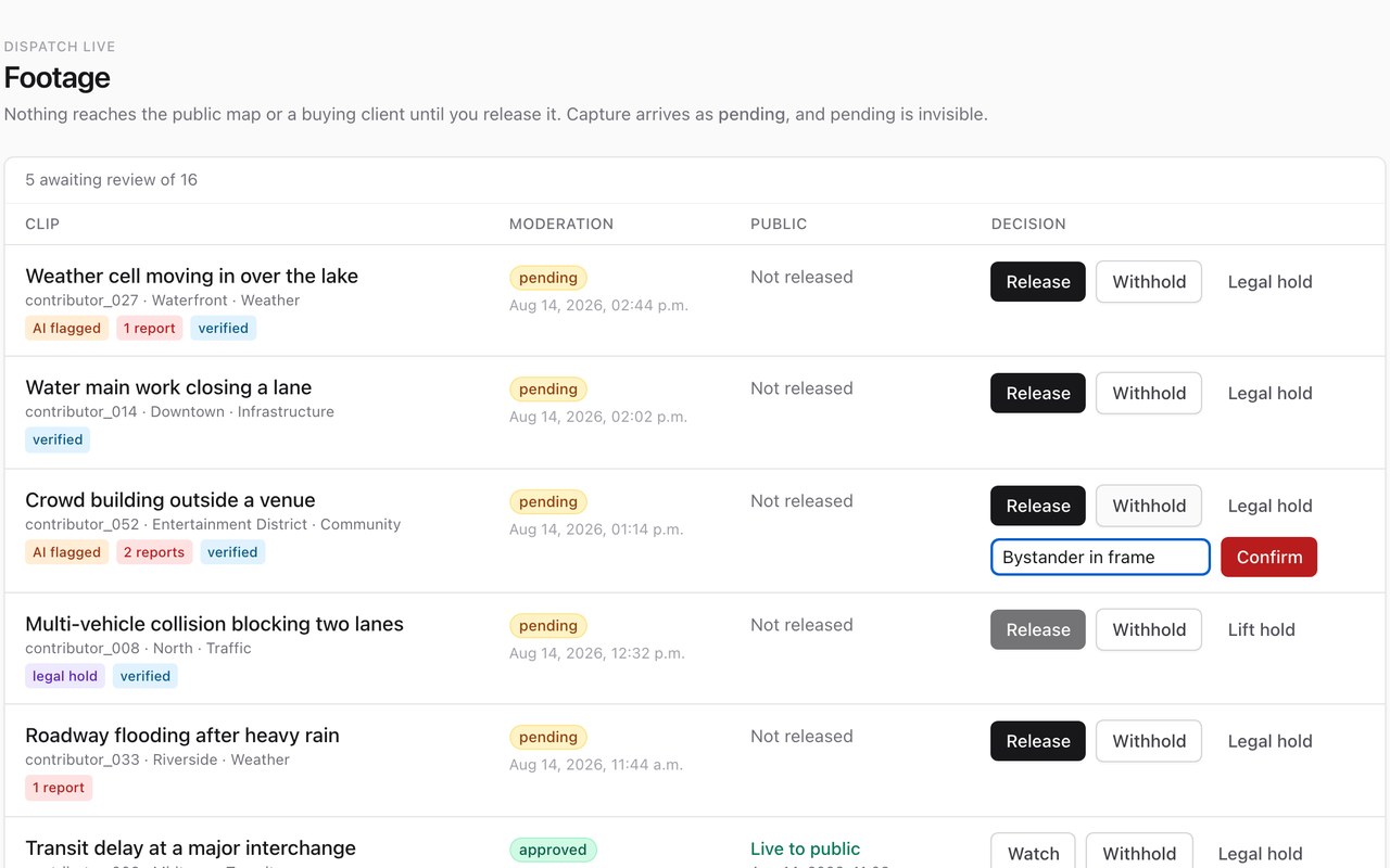 The footage marketplace moderation queue
