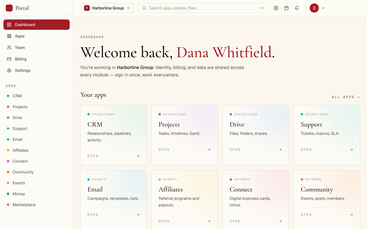 The TNAADO Portal dashboard showing a workspace and its modules