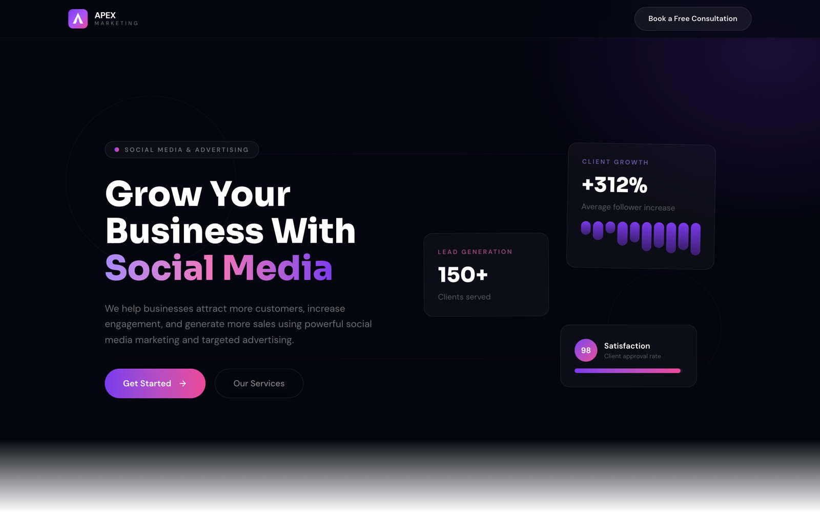 The Apex Marketing landing page